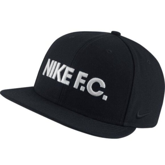 Nike FC True Snapback Hat Black Baseball Cap Fan White Spellout Bold Embroidery - Picture 2 of 14